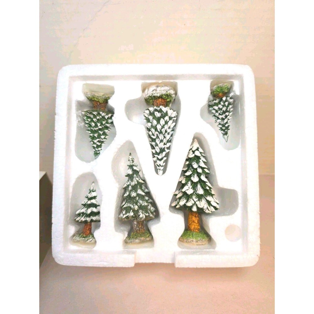 Dept 56 Village Snowy Evergreens Set of 6 Small Christmas Accessory Retired